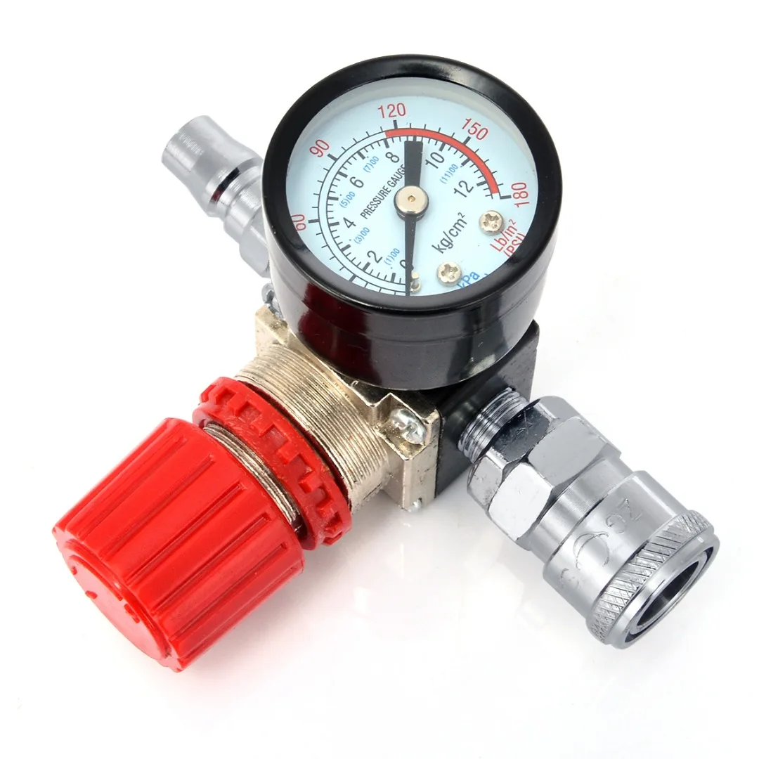 1pc 180PSI 12 Bar Pressure Regulator  Switch Control Valve with Gauges 1/4" For Air Compressor