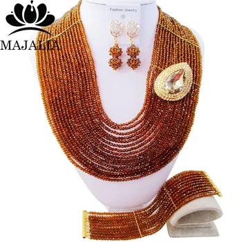 

Fashion african jewelry set Brown Crystal nigerian wedding african beads jewelry set crystal Free shipping Majalia-286
