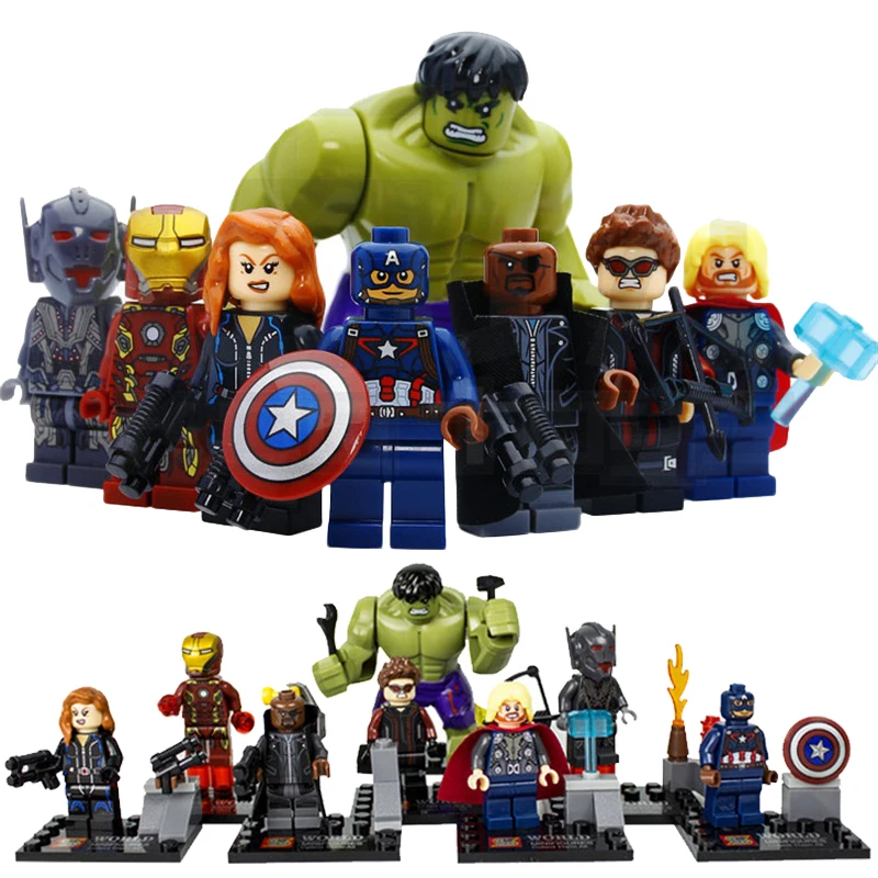 

8Pcs/lot Legoings Marveled Avengersed Wars Iron Man Spidermane Hulking Thor Ant man Captain Black Widow Model Building Block Toy