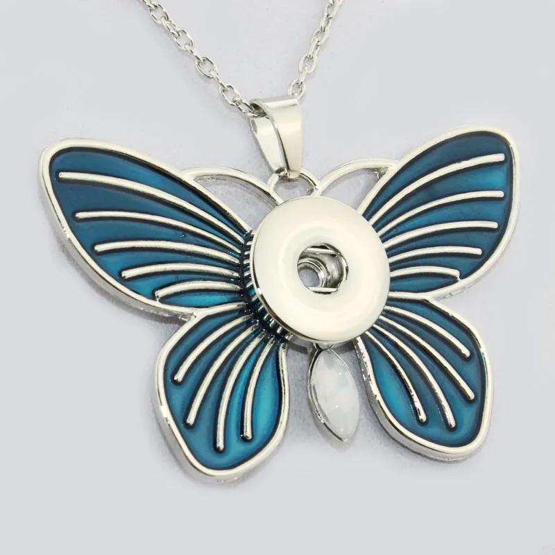 

Butterfly Snap Button Jewelry Pendant Necklace With 60cm Chain Necklace Fit 18/20mm Snap Necklace Jewelry Women 030311