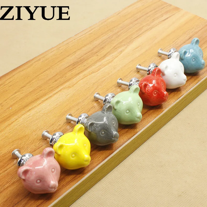 

2PCS/LOT Free Shipping Ceramic Animal Cartoon Bear Single Hole Jewelry Cabinet Drawer Handle