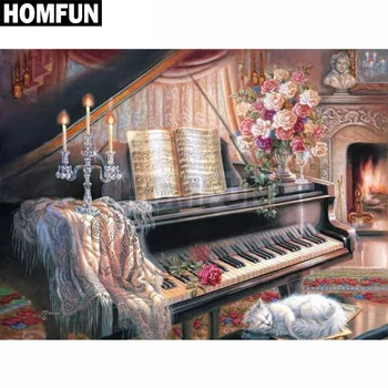 

HOMFUN Full Square/Round Drill 5D DIY Diamond Painting "Piano Sleeping Cat" 3D Embroidery Cross Stitch 5D Decor Gift A00349