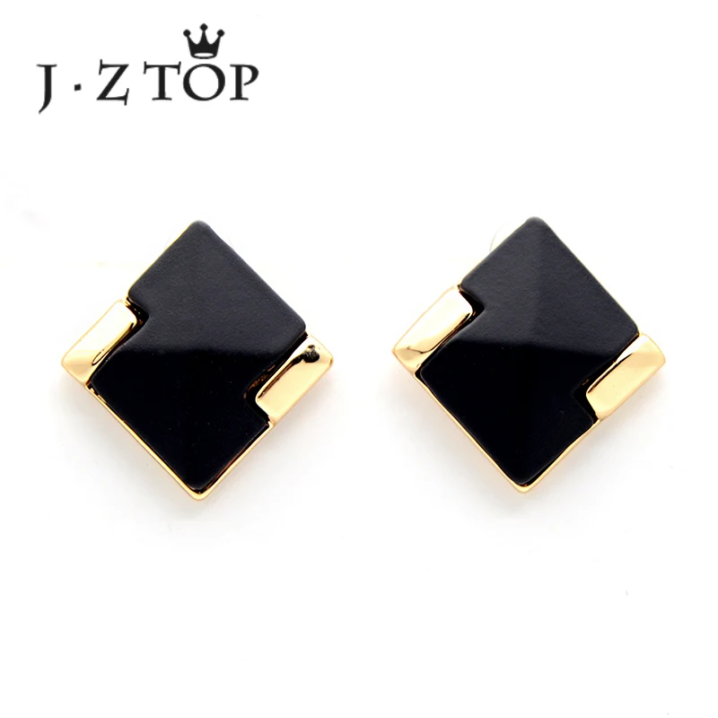 

JZTOP Classic Black Square Crystal Stud Earring Woman Vintage Geometry Metal Small Earrings Female Gold Color Jewelry Brincos