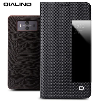 

QIALINO Transparent Phone Case for Huawei Mate 10 Pro Genuine Leather Flip Magnet Cover for Huawei Mate 10 Grid Black Luxury Bag