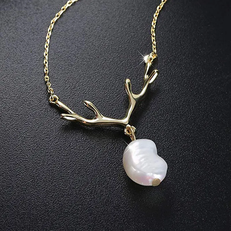 

Delicate Baroque Pearl Pendant Necklace For Women Creative antlers Jewelry Necklace Clothes Accessories Girl's favorite gifts