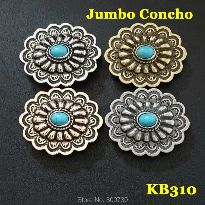 KB310) 10 шт. 1-3/8 ''(3,5 см) Металл Jumbo штампованный пустой Concho w/синий камень отвертка кожевенное ремесло