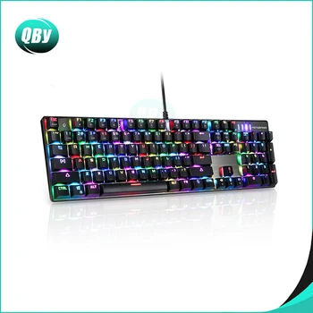 شراءلوحة مفاتيح ميكانيكية سلكية للألعاب 104 مفتاح مع مفتاح RGB أزرق حقيقي جميل بإضاءة خلفية LED لضربة مضادة ، Fortnite ، Dota 2
