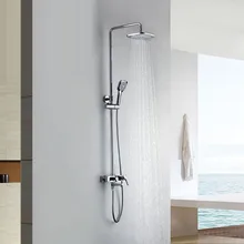 Wall Mounted Chrome Rainfall Brass Bathroom Shower Set Shower Column Bath Shower Set with ABS Handheld Square Shower Head jomoo shower head wall mounted bath shower chrome bathroom shower set hand shower with shower hose holder kit watering can