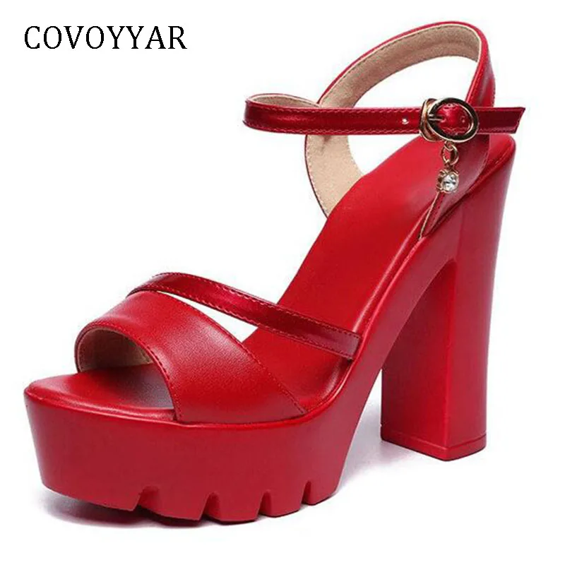 Женские босоножки на платформе COVOYYAR красные Босоножки с открытым носком Высоком