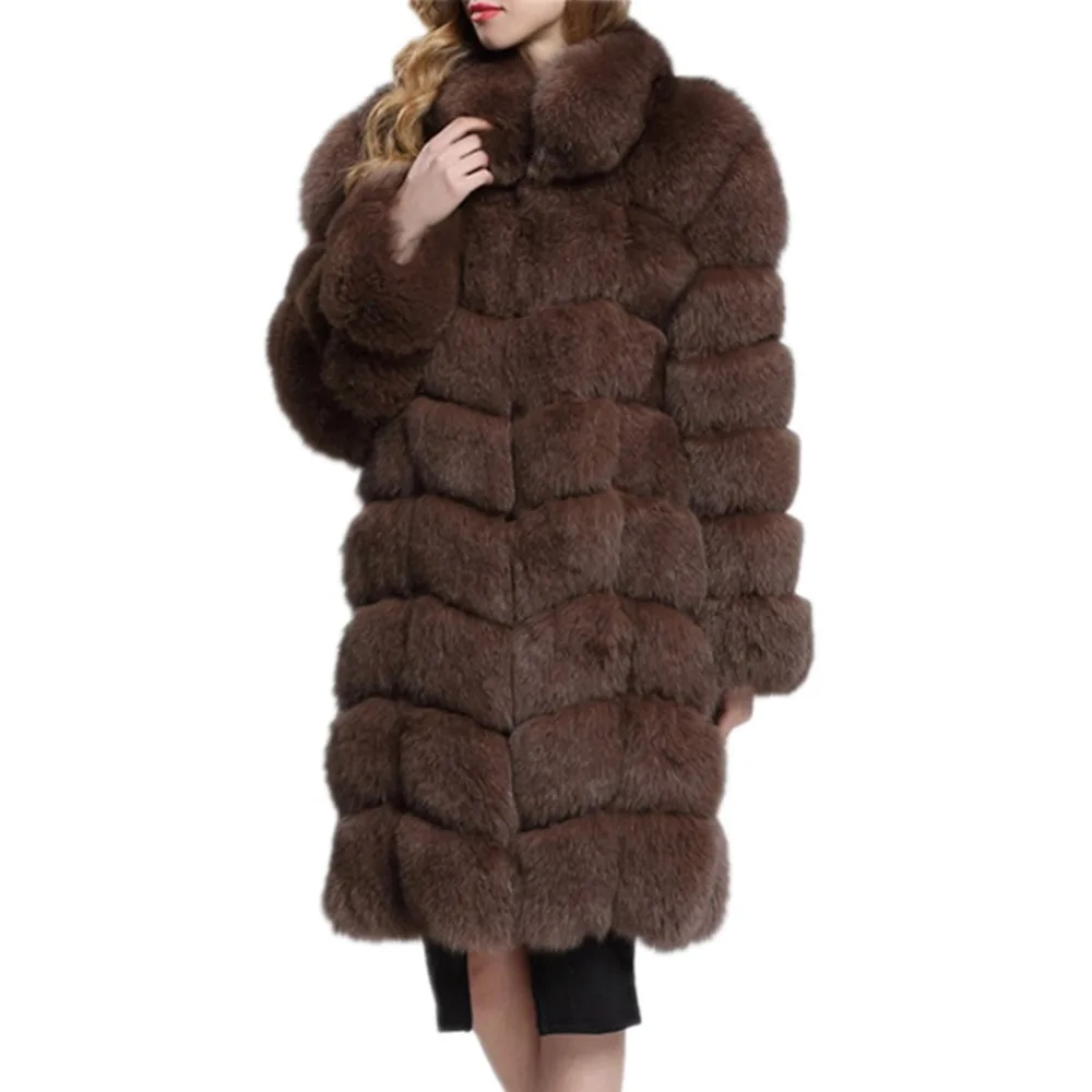 

Lisa Colly Women Long Sleeves Stand Faux Fox Fur Coat Jacket Women Winter Warm Luxury Fake Fur coat Thick Furs Coat Overcoat
