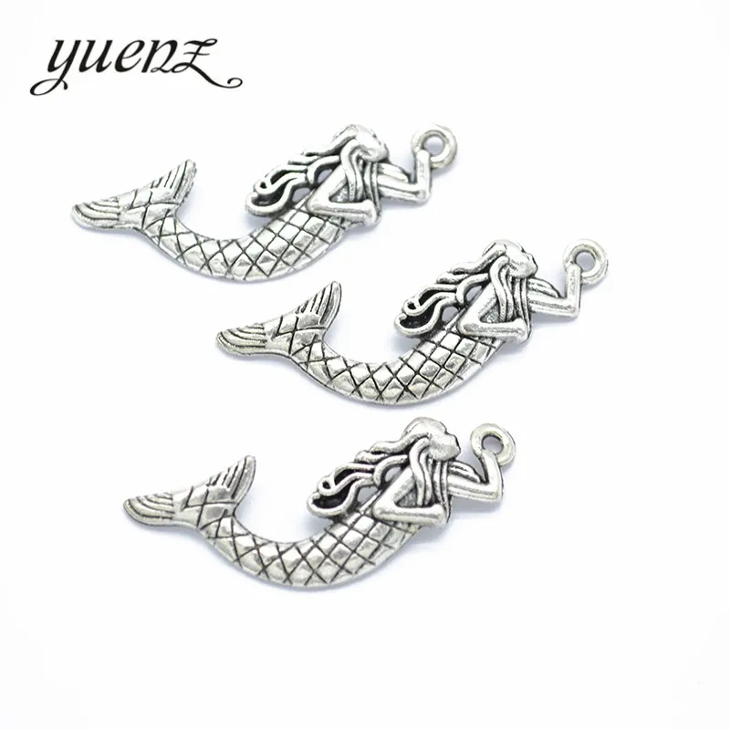 

YuenZ 10 pcs Mermaid Charms for Necklace Jewelry Making Trendy Tibetan silver Charms Metal Pendants 35*13mm D7107