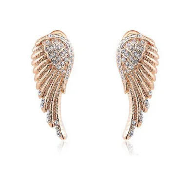 

Wind shining stone Angel Wings Stud Earring punk style Feather Crystal Earring women