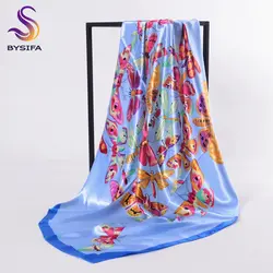 [BYSIFA] бренд голубая бабочка шарфы 90*90 см Демисезонный аксессуары Для женщин атлас шелковый шарф зимняя женская головы шарф накидка
