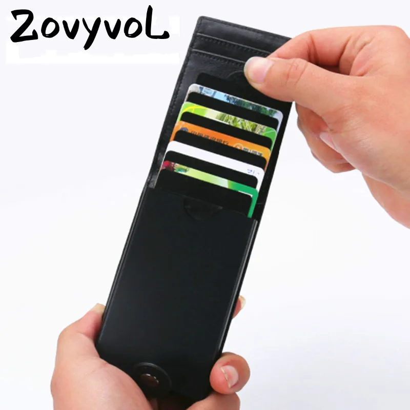 

ZOVYVOL Aluminum Antimagnetic Card Holder Women Men Metal Cowhide Rfid Credit Card Business Card Holders Organizer Purse Wallet
