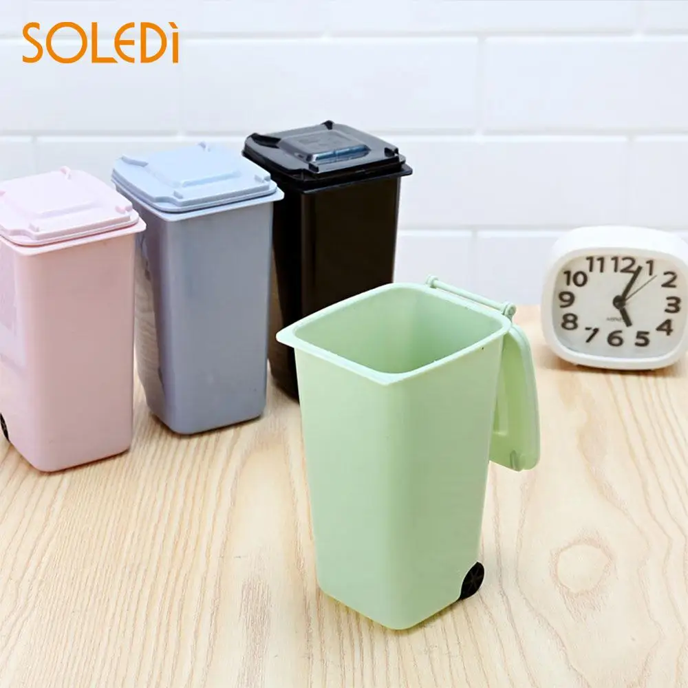 

Durable Wheelie Trash Can Dustbin Storage Bin Creative 4 Color 10*8*15.5cm Plastic Markers Dust Rulers Pen Desktop