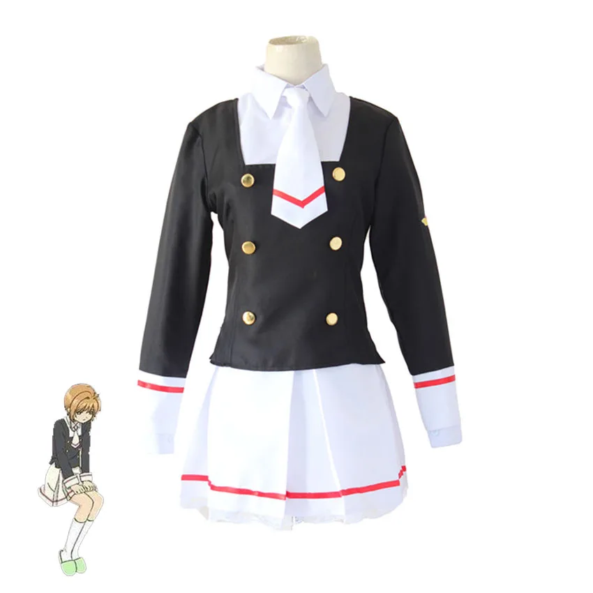 

Cardcaptor Sakura Clear Card Cosplay Costume Sakura Kinomoto Shaoran Li Tomoyo School Uniform Sailor Suit (Shirt+Coat+Skirt+Tie)