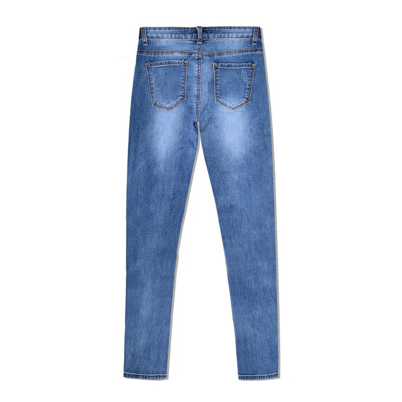 Pantalones vaqueros de mezclilla de longitud completa para mujer, pantalones de cintura baja, pantalones ajustados, talla grande y rayas laterales doradas 2019 - 5