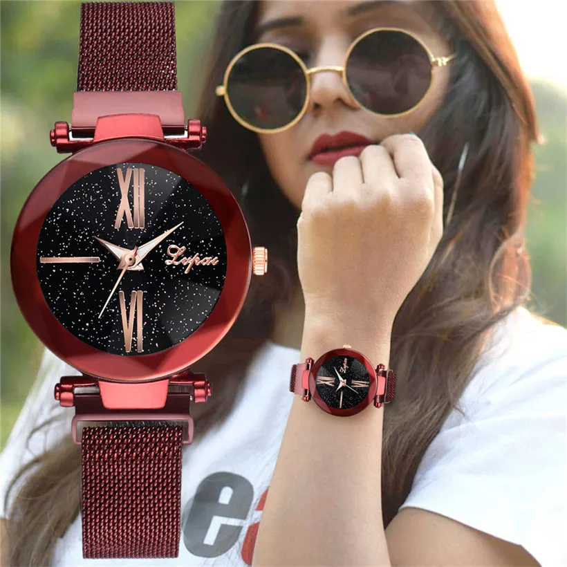 

Fashion Women Starry Sky Watch Luxury Diamond Rose Gold Ladies Mesh Magnetic Watches Female Waterproof Wrist Watches Gift Clock