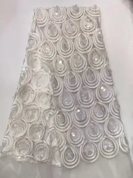 

Nigerian Lace Fabrics For Wedding 2019, African French Lace Fabric High Quality 3D Lace, Velvet Lace With Sequins White YYZ089
