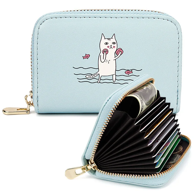 Multi card Credit Card Holder Cute Cat Design Women Zipper Card Wallet
