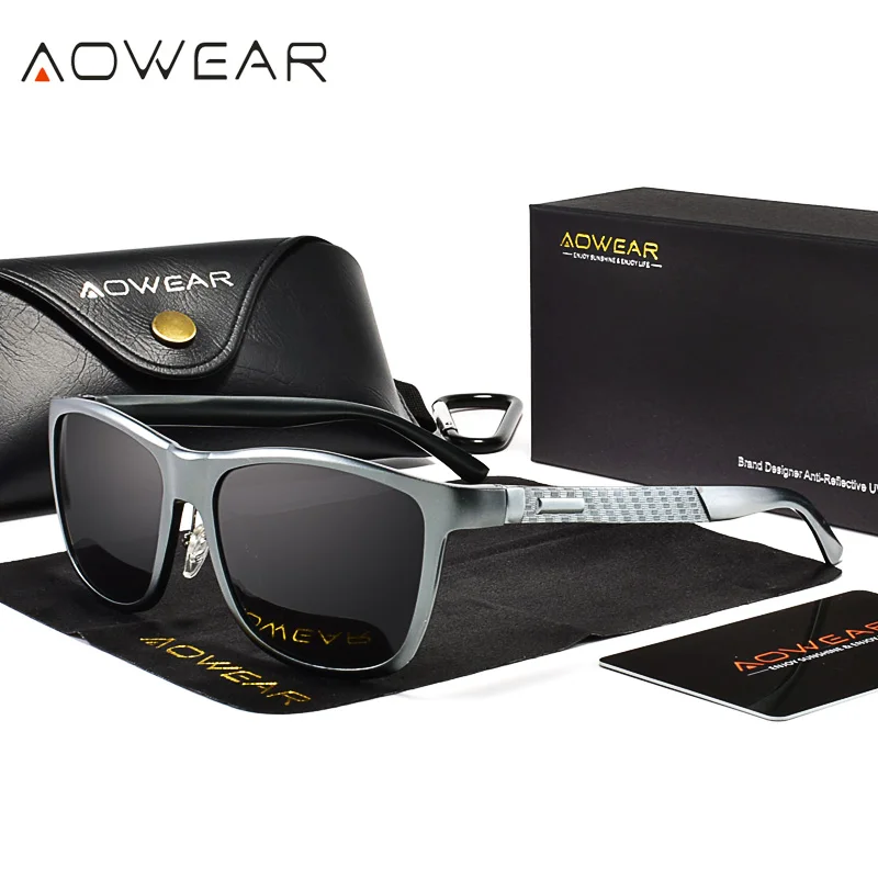 AOWEAR роскошные квадратные поляризованные солнцезащитные очки для мужчин, высокое качество, алюминиевые ретро очки, антибликовые очки для вождения, солнцезащитные очки, Lunette - Цвет линз: C03 Gray