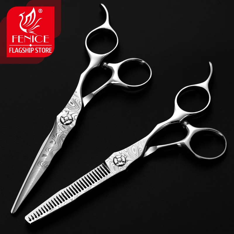 Fenice 6'' Japanese VG10 Cobalt Alloy Scissors for Cutting Hair Damascus Professional Hairdressing  Barber Shop Supplies