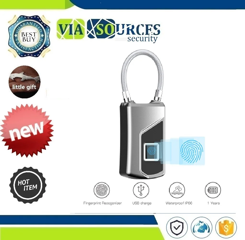 

USB Charging Rechargeable Waterproof Door Lock Home Security Of Smart Fingerprint Padlock LED Safe