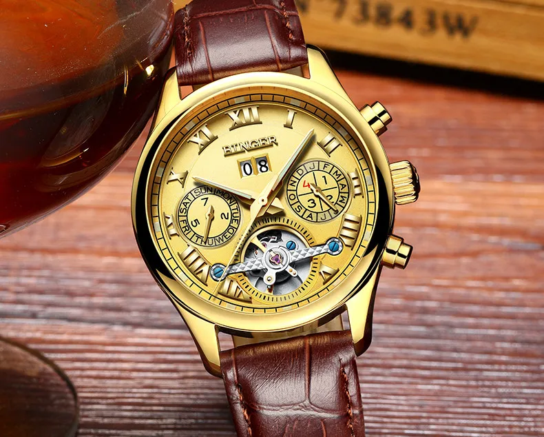 Switzerland BINGER мужские часы люксовый бренд Tourbillon сапфировый, светящийся несколько функций механические наручные часы B8602-3