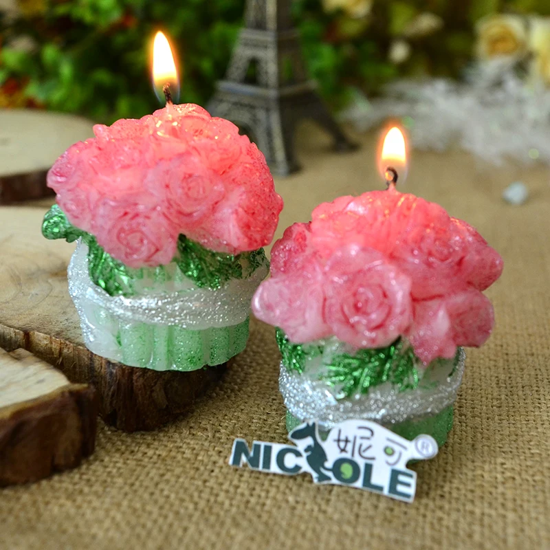 

three-dimensional flower basket 2 holes New 3d silicone candle mold