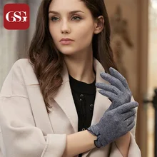 GSG для женщин шерсть вязаная теплая Сенсорный экран перчатки черный серый мода складка Лук Мягкий термальный хлопок Зимние перчатки тепловой вождения