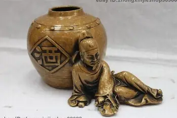 

Chinese Classical Pure Bronze Copper Carved Poet Li Bai drunk wine Statue