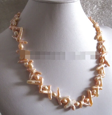 

huij 004183 18" 6-8mm Peach Pink Rice Small Cross Freshwater Pearl Necklace