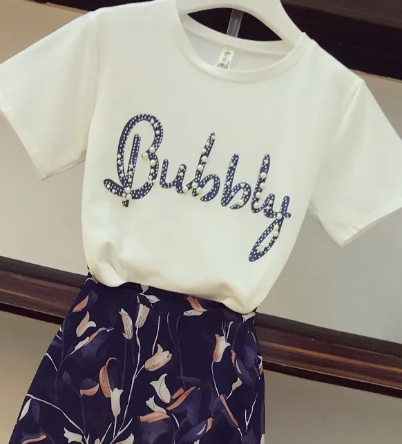 2018-New-Fashion-Summer-Women-s-Beading-Letters-T-shirt-Floral-Print-Chiffon-Fish-Tail-Skirt (3)