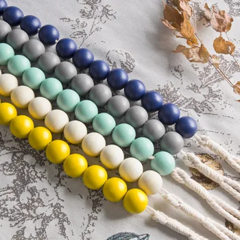 

One pair tieback curtain decorative modern Macarons color wood endless ball bandage Cotton rope ring buckles tie tape M361