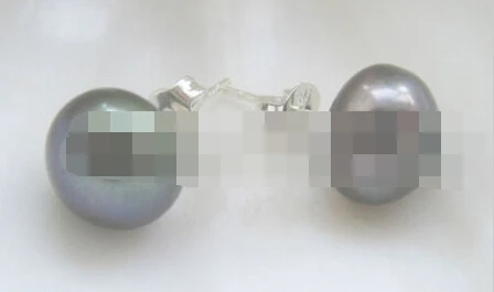 

hot sell new - free shipping 00342 flat round natural black freshwater pearl earring