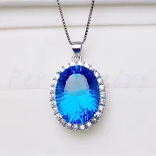 Ожерелье из голубого топаза Подвеска Природный Голубой топаз 925 стерлингового серебра ювелирные украшения 13ct большой цветной камень# XY18091704
