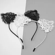 1 шт. повязка для волос для девочки Черные Аксессуары для волос из кружева кошка девушка украшения для головы водорастворимые кружева кошачьи уши повязка G0407