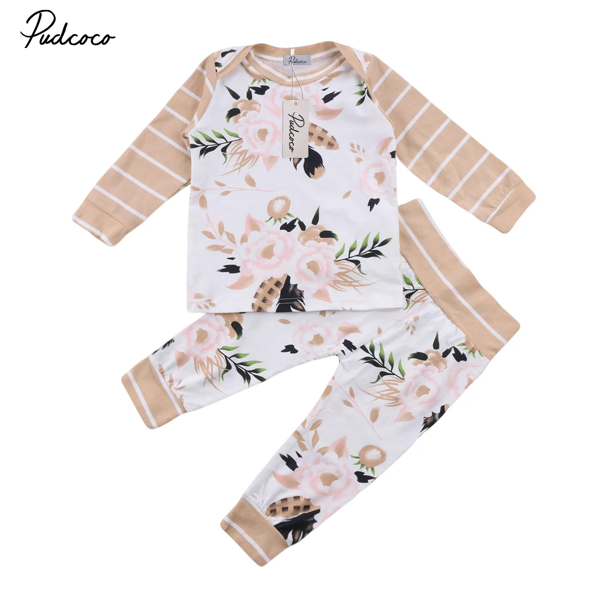 2Pcs Newborn Toddler Infant Baby Girls 0 24M Floral Striped Tops