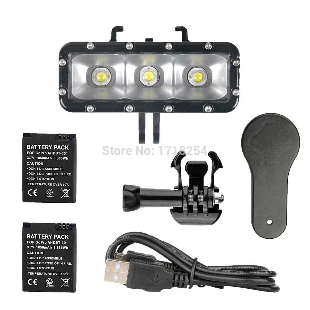 Accesorios Pro impermeable LED de video de buceo bajo el agua luz gopro + montaje de la hebilla de montaje para GoPro período de sesiones/Hero4/3 +/3/ /3/Xiaomi - 1