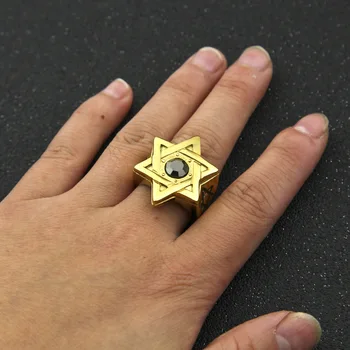 

Hip Hop Gold Color Jewish Star of David Male Ring Stainless Steel Hexagon Rings for Men Jewelry Size 8-12
