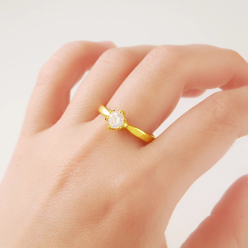 2015 New Romantic 24k Gold Cover Rings Wedding/Engagement Rings Zircon Small Jewelry Tension Settings For Women/Men Round Circle