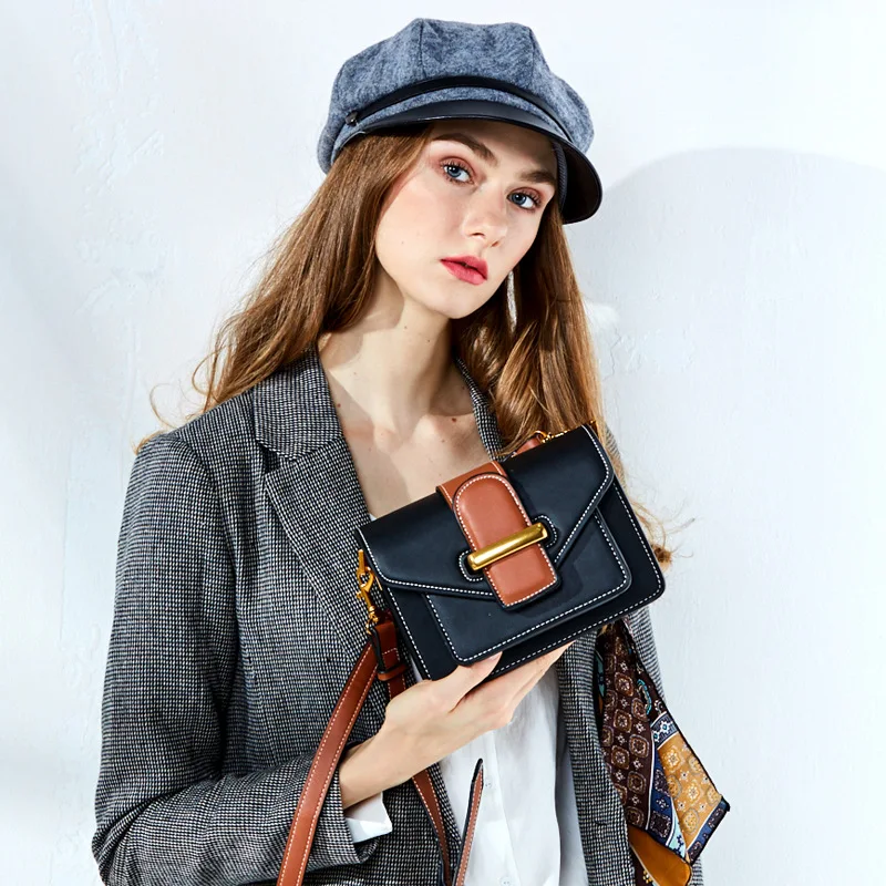 Women's new leather solid color zipper square bag Korean fashion leather wild large capacity shoulder bag