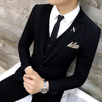 

High Quality Men black gold tuxedo men suit black 3 pieces mens formal suits costume homme wedding suits for men mens suits