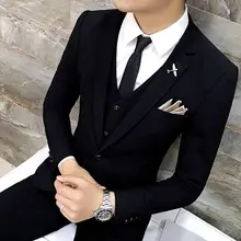 High Quality Men black gold tuxedo men suit black 3 pieces mens formal suits costume homme wedding suits for men mens suits