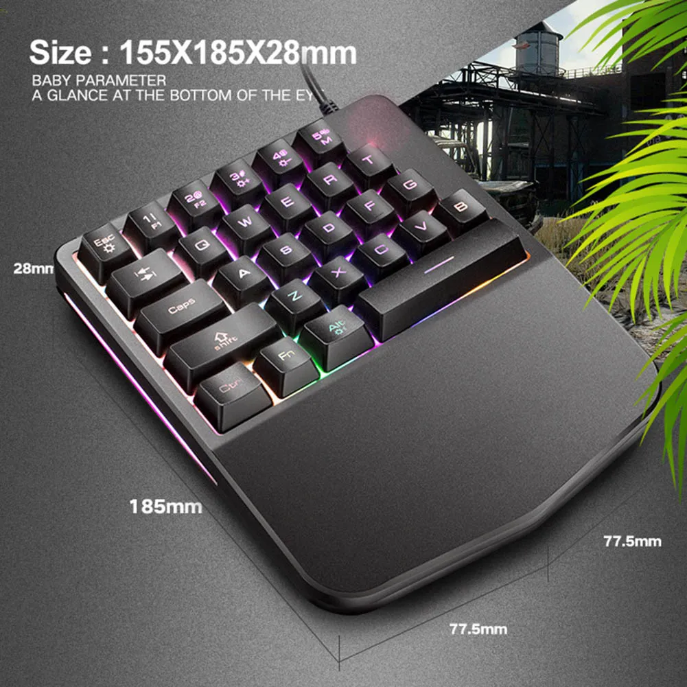  28 Keys Wired Mini Keyboard Rainbow Backlight One Hand USB Keypad for Dota OW PUBG Game S288