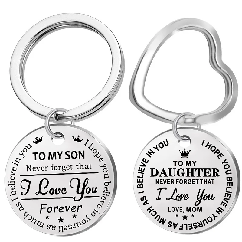 

Trendy Stainless Steel Keychain Engraved To My Son Daughter forever Love Mom Keyring Key Chains Charm Love Pendant Jewelry Gift