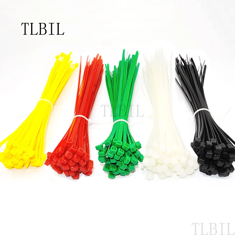 100pcs 2.5mm x 200mm 6 Colors Nylon Plastic Zip Trim Wrap Cable Loop