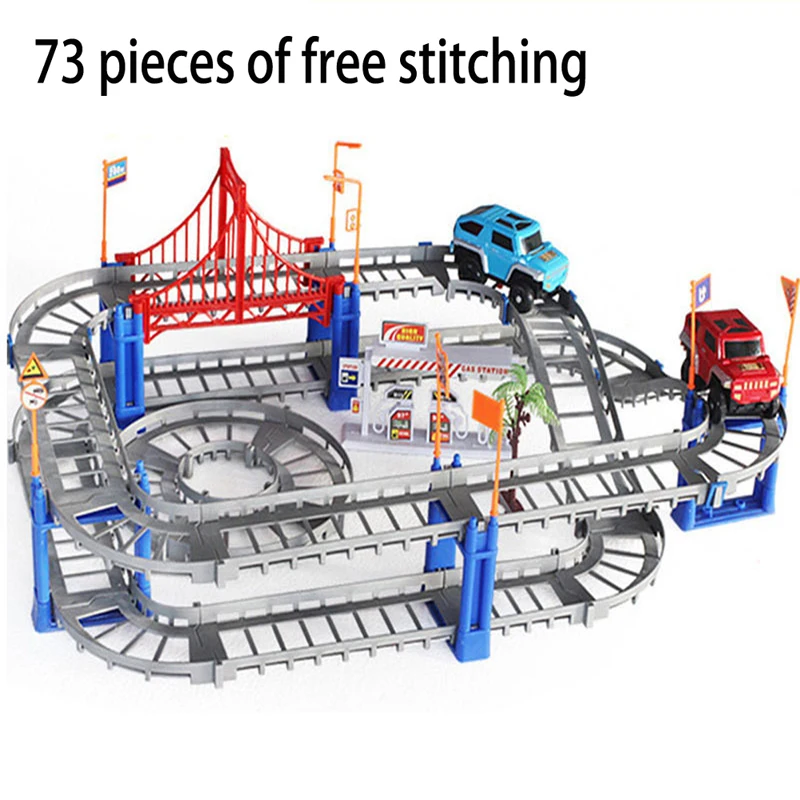 

Multi-Track Rail Car Railway Train Set Building Block Educational Kids DIY Assembly Toy with Race Track and Electric Car