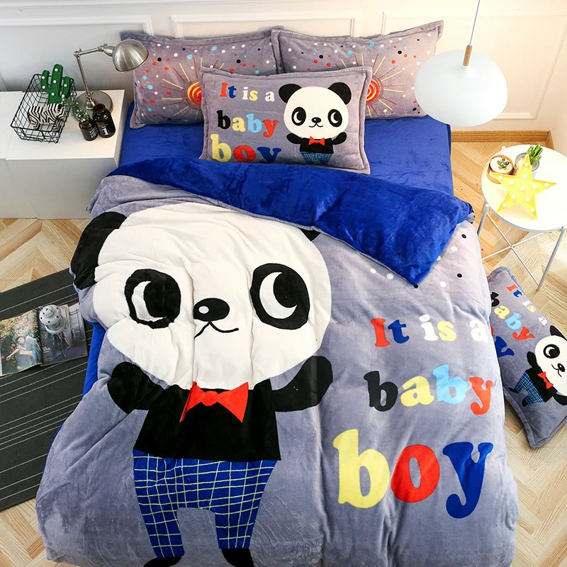 

2017 Flannel Luxury cartoon Mr panda Bedding set Twin Queen size for kids Bed set Duvet cover Bedsheet Pillowcases
