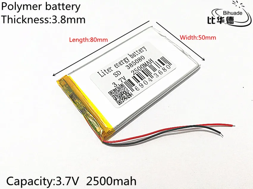 

3.7V 2500mAh 385080 Lithium Polymer LiPo Rechargeable Battery ion cells For Mp3 Mp4 Mp5 DIY PAD DVD E-book bluetooth headset